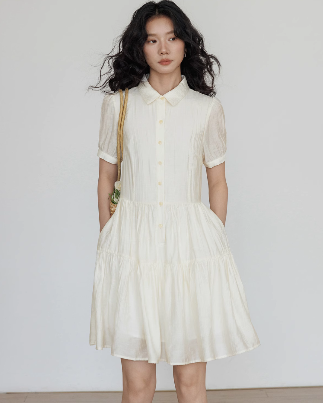Plain Tiered Shirt Dress VAS0103