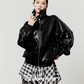 Vintage Leather Jacket / Asymmetrical Check Skirt LLA0528