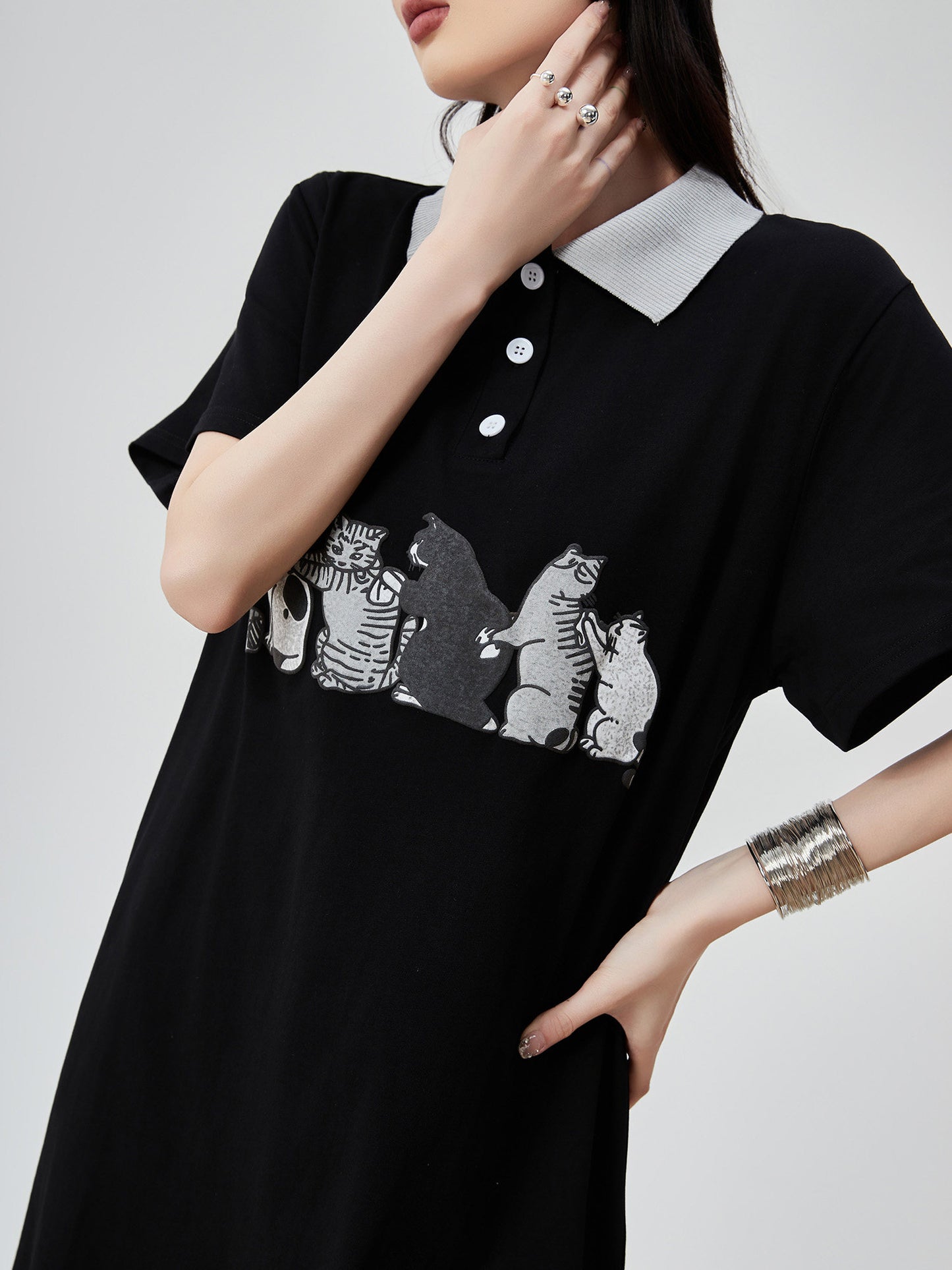 Cat Graphic Polo Long Dress FER0199