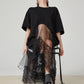 Black Patchwork Mesh T-Shirt Dress FER0055