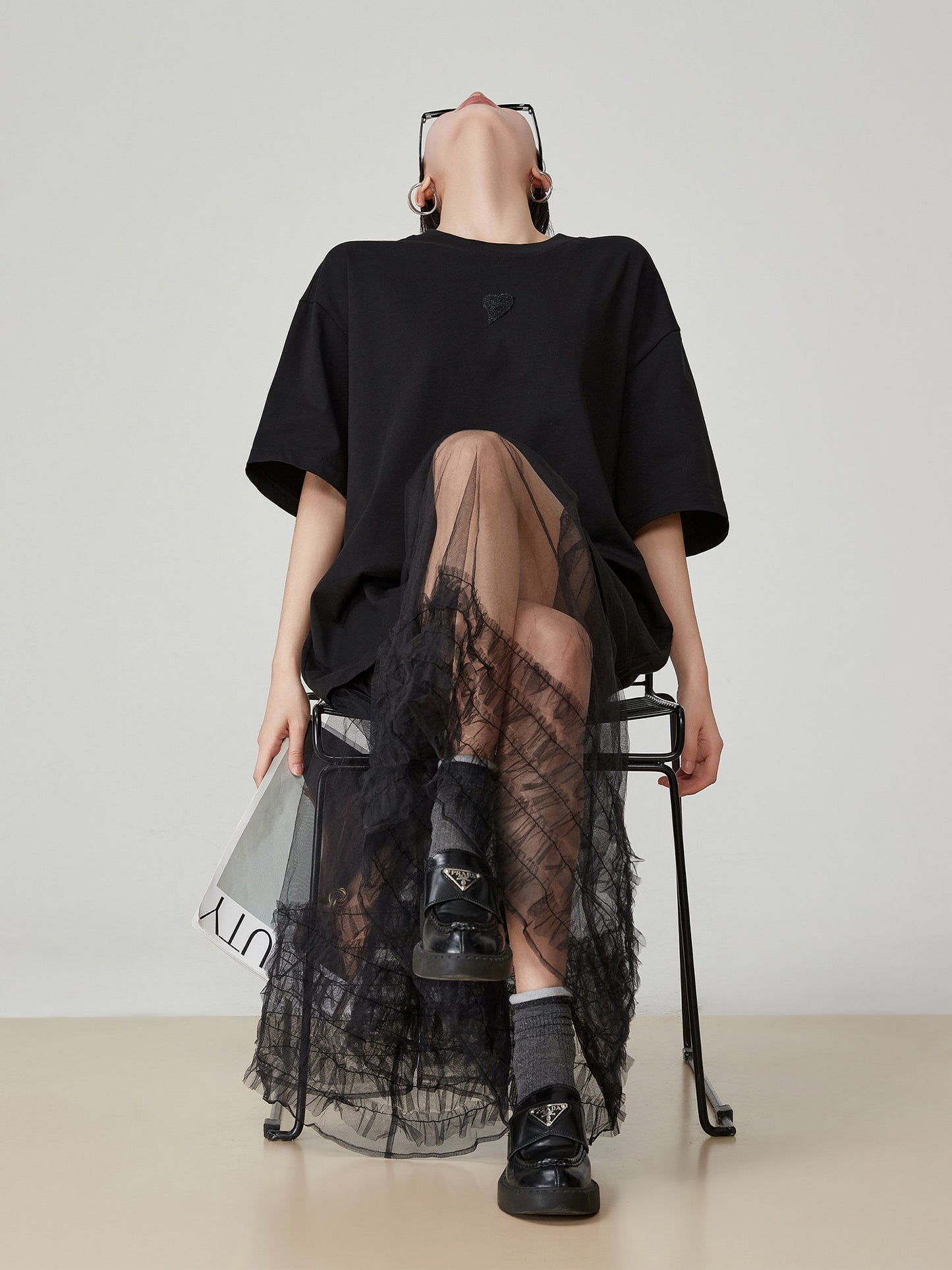 Black Patchwork Mesh T-Shirt Dress FER0055