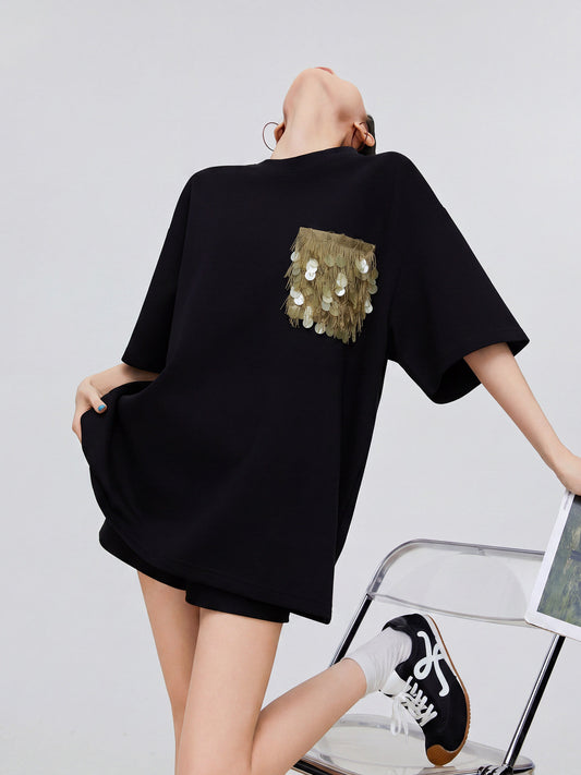 Sequin Pocket Short-Sleeve T-Shirt FER0331