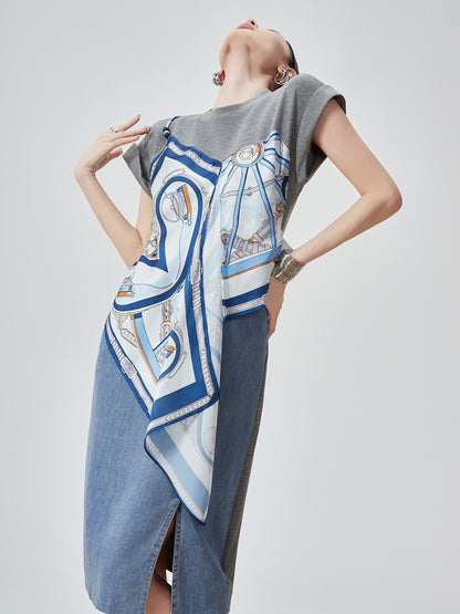 Printed Scarf Layered-Style Dress FER0291