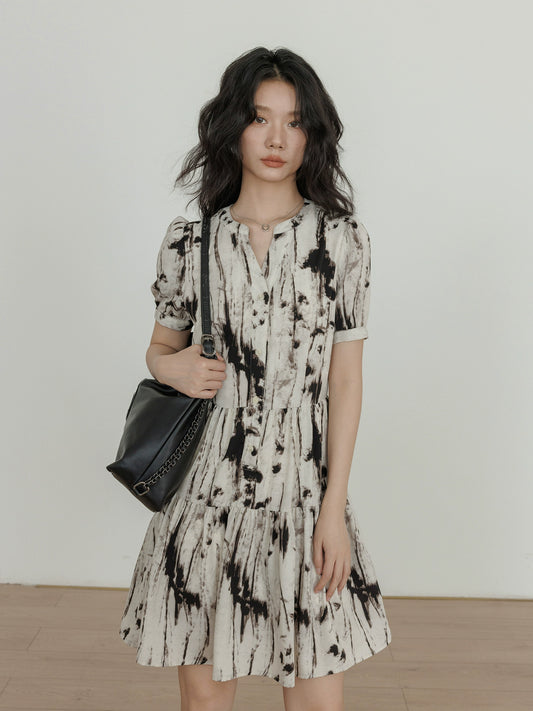 Wood Paint Pattern Tiered Dress VAS0038