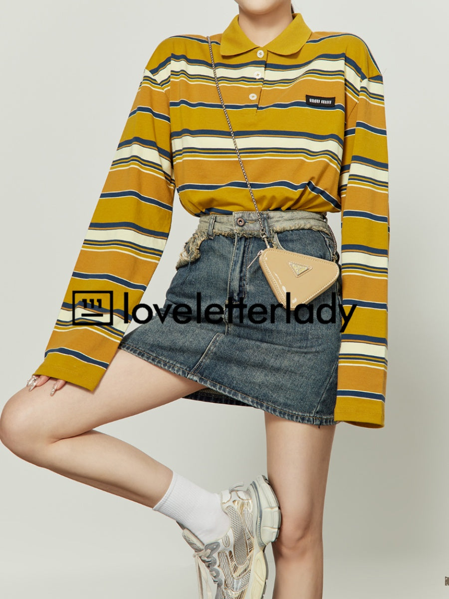 Polo Neck Yellow Striped Shirt LLA0264