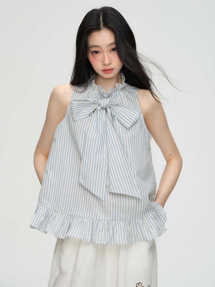 Stripe Long Bow Tie Top  PUC0018