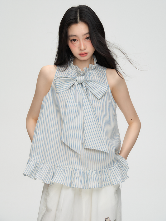 Stripe Long Bow Tie Top  PUC0018