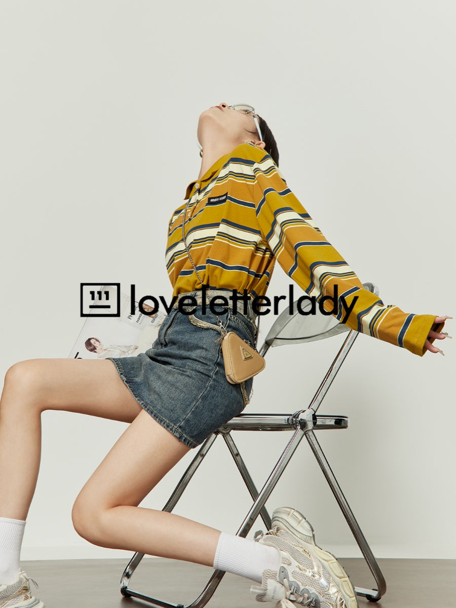 Polo Neck Yellow Striped Shirt LLA0264