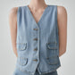 Denim V-neck Vest / Denim Wide Relaxed Pants FER0269