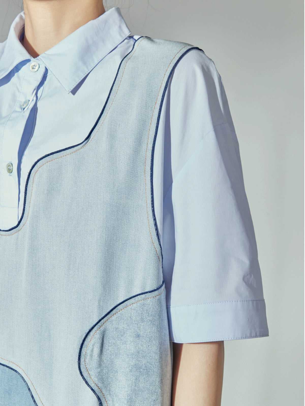 French Blue Patchwork Shirt Dress LLA0114