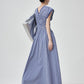 Gingham Check Shirring Long Dress FER0249