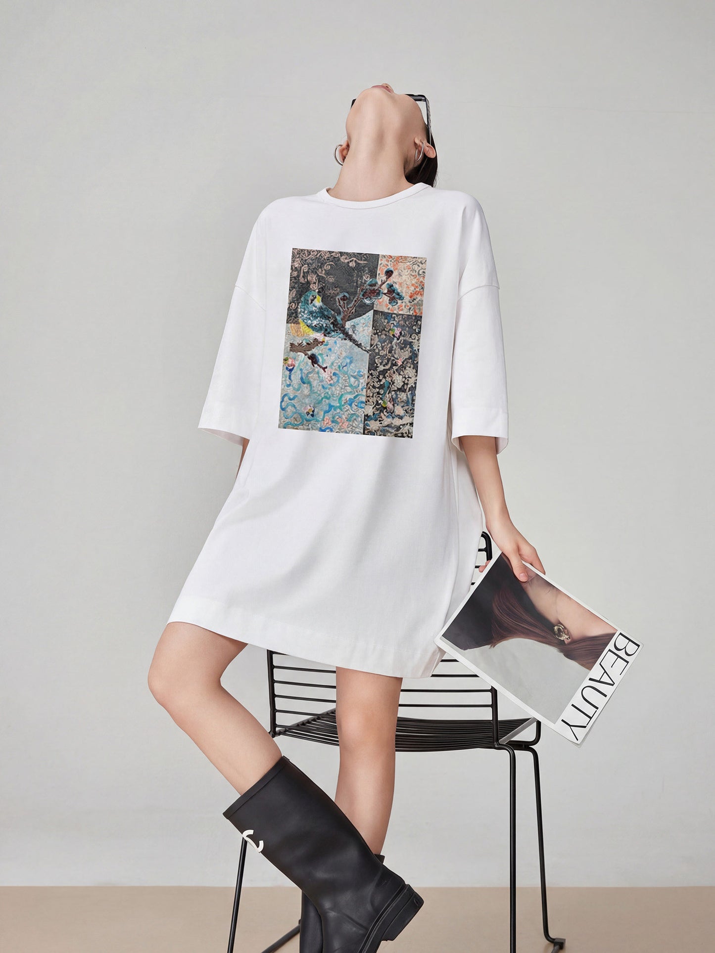 Round-Neck Printed T-Shirt Dress  FER0287