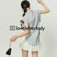 Heart Embroidered Striped Shirt / Flared Mini Skirt LLA0093