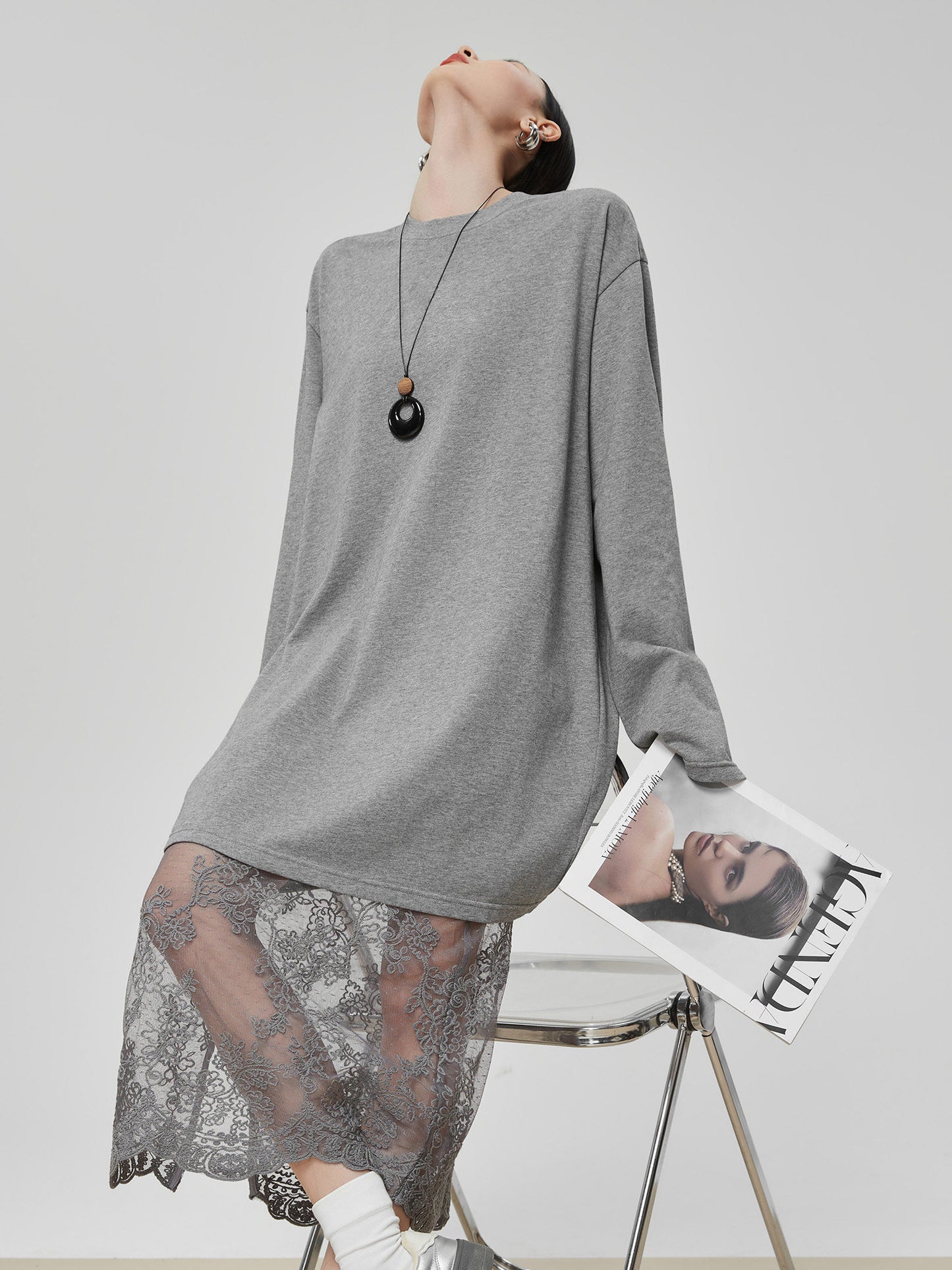 Lace Patchwork Long-Sleeve Dress FER0053