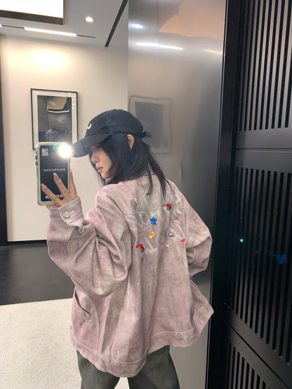 Back Logo Pink Denim Jacket YLS1026