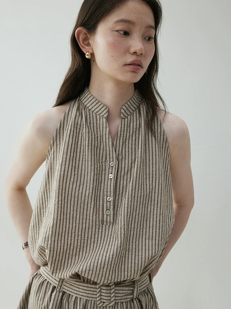 French Striped Halter Dress VOE0001