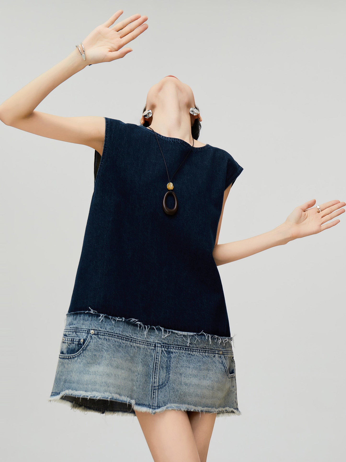 Denim Docking Design Sleeveless Dress FER0354