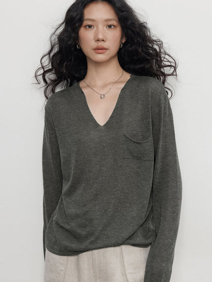 V-neck Shoulder Long Sleeve Knit VAS0208