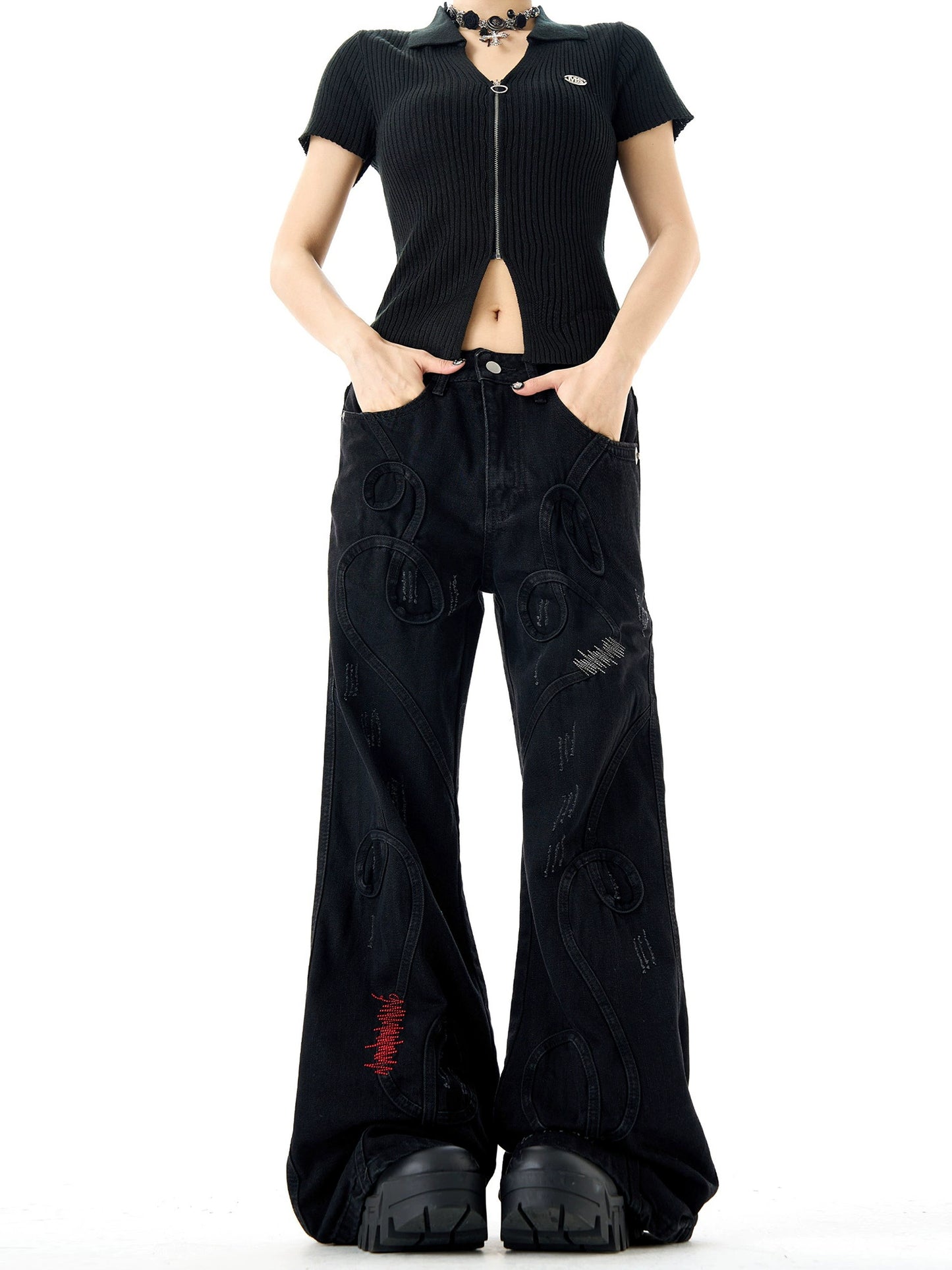 Retro Patchwork Flared Jeans MAD0002