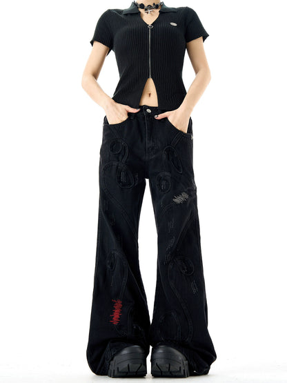 Retro Patchwork Flared Jeans MAD0002