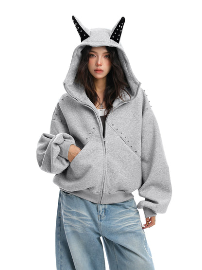 Ear Design Studded Hoodie BGS0022