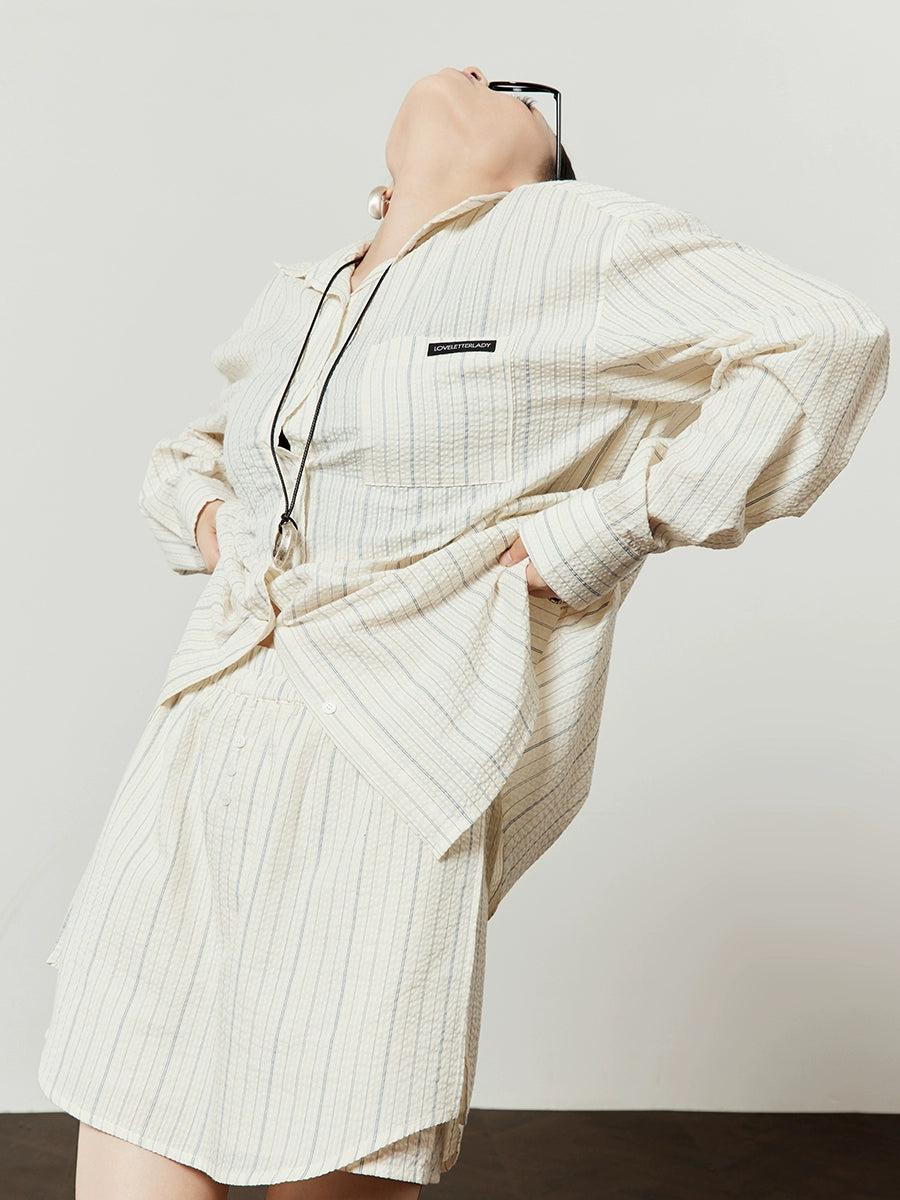 Loose Striped Shirt / Striped Mini Skirt LLA0511