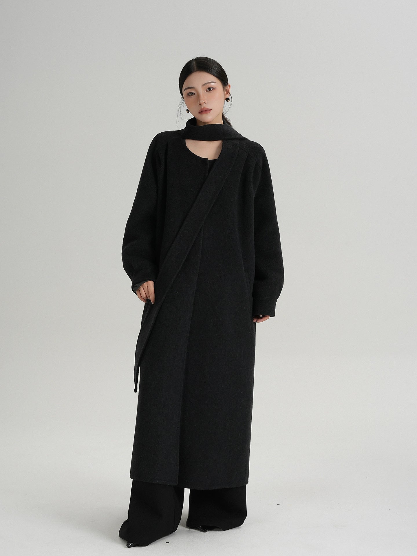 Tie Collar Long Coat SRS0384