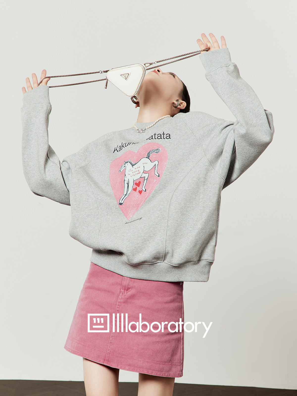 Horse Print Sweatshirt / Pink Mini Skirt LLA0639