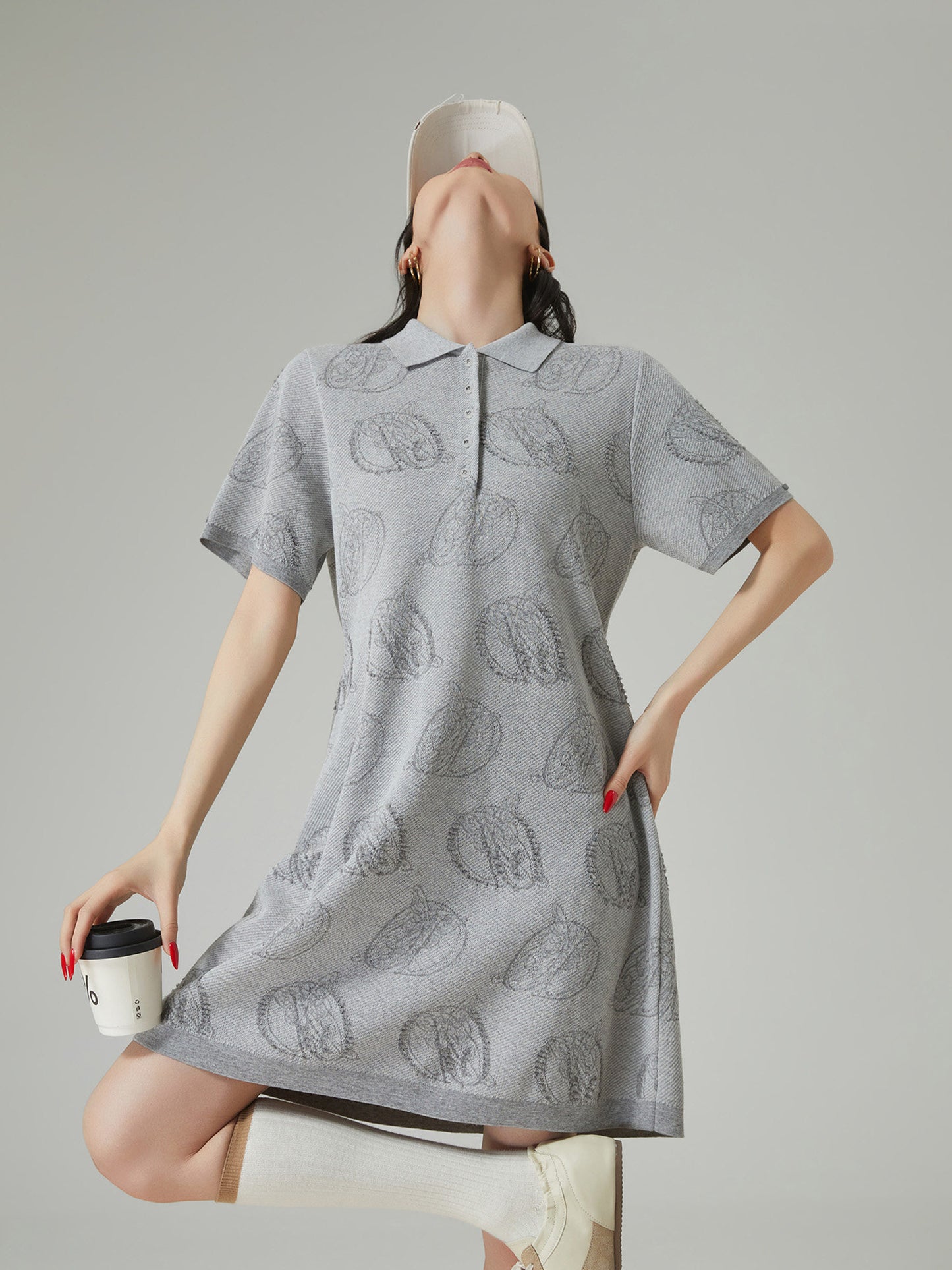Graphic Knit Polo Mini Dress FER0233