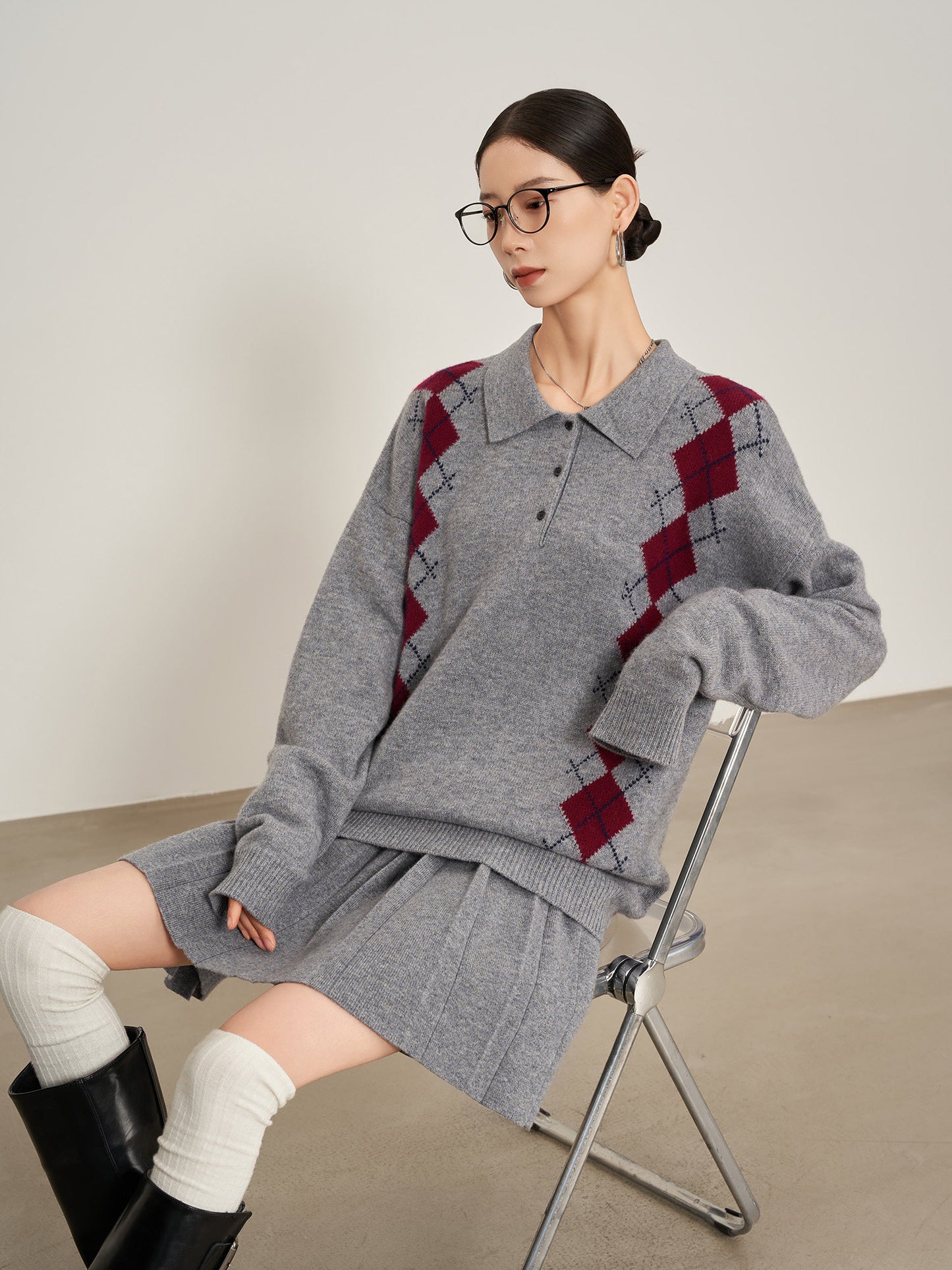 Argyle Knit Tops / Knit Mini Skirt SUY0028