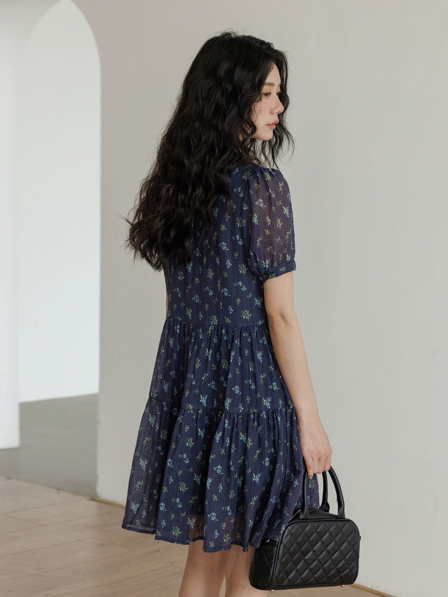 French Floral Retro V-Neck Dress VAS0015