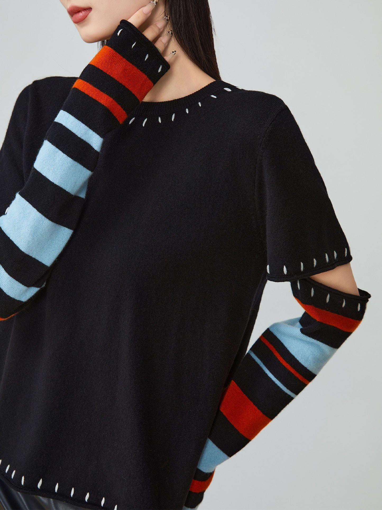 Black Striped Patchwork Knit FER0033