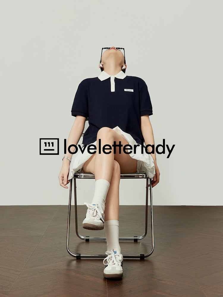 Color Block Polo Knit Top LLA0491