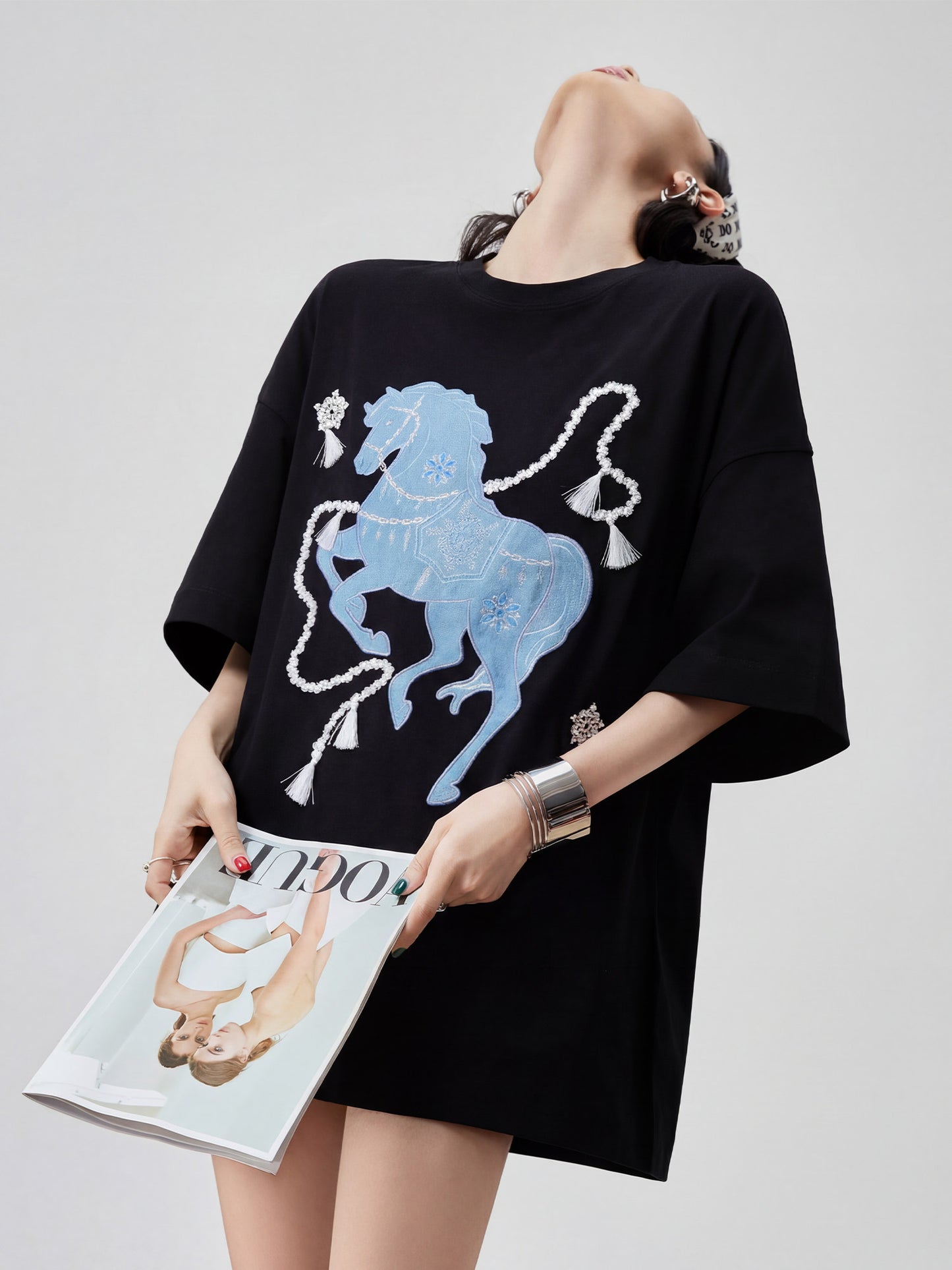 Blue Horse Graphic T-Shirt Dress FER0215