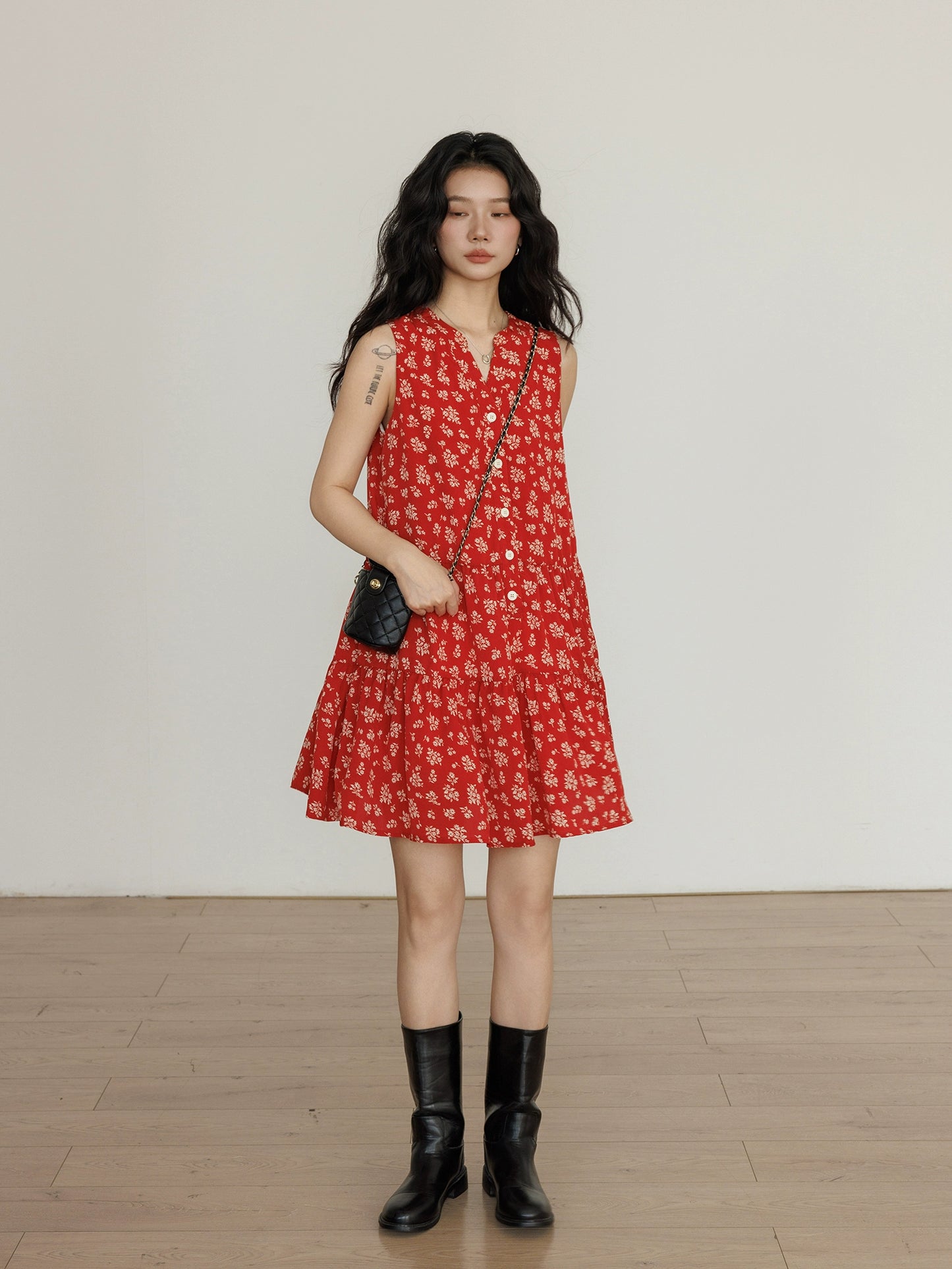 Floral Patterned Sleeveless Dress VAS0110