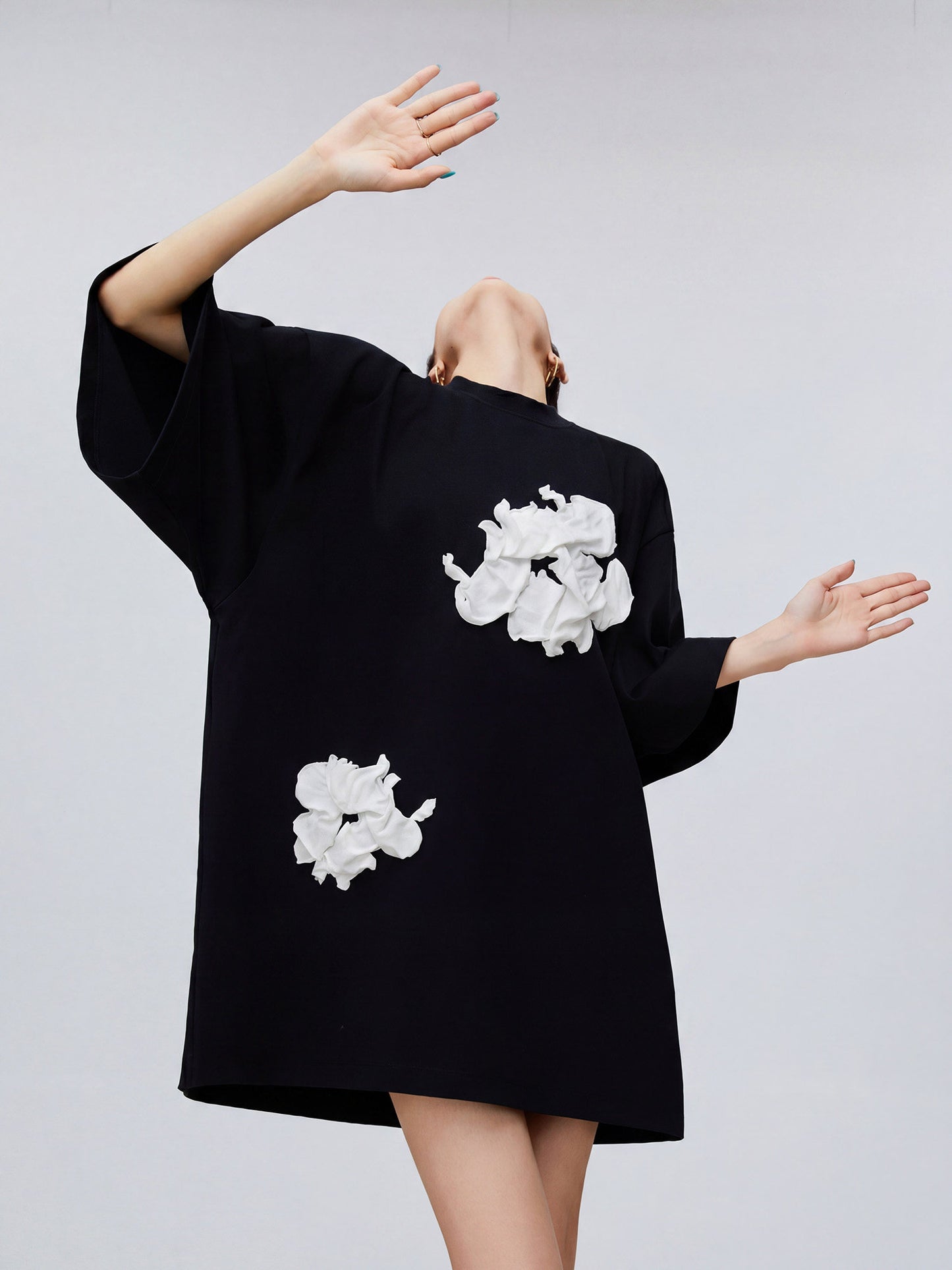 Flower Motif Oversized T-Shirt Dress FER0254