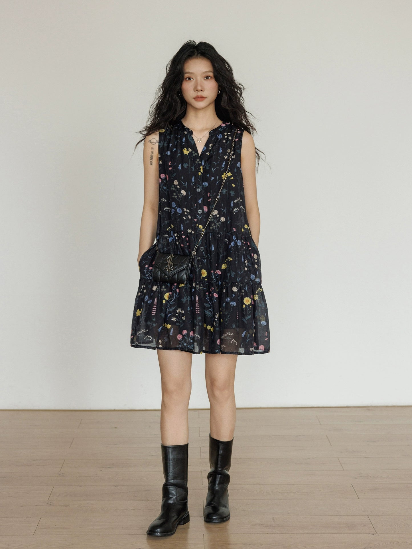 Sheer Flower Mini Dress VAS0057