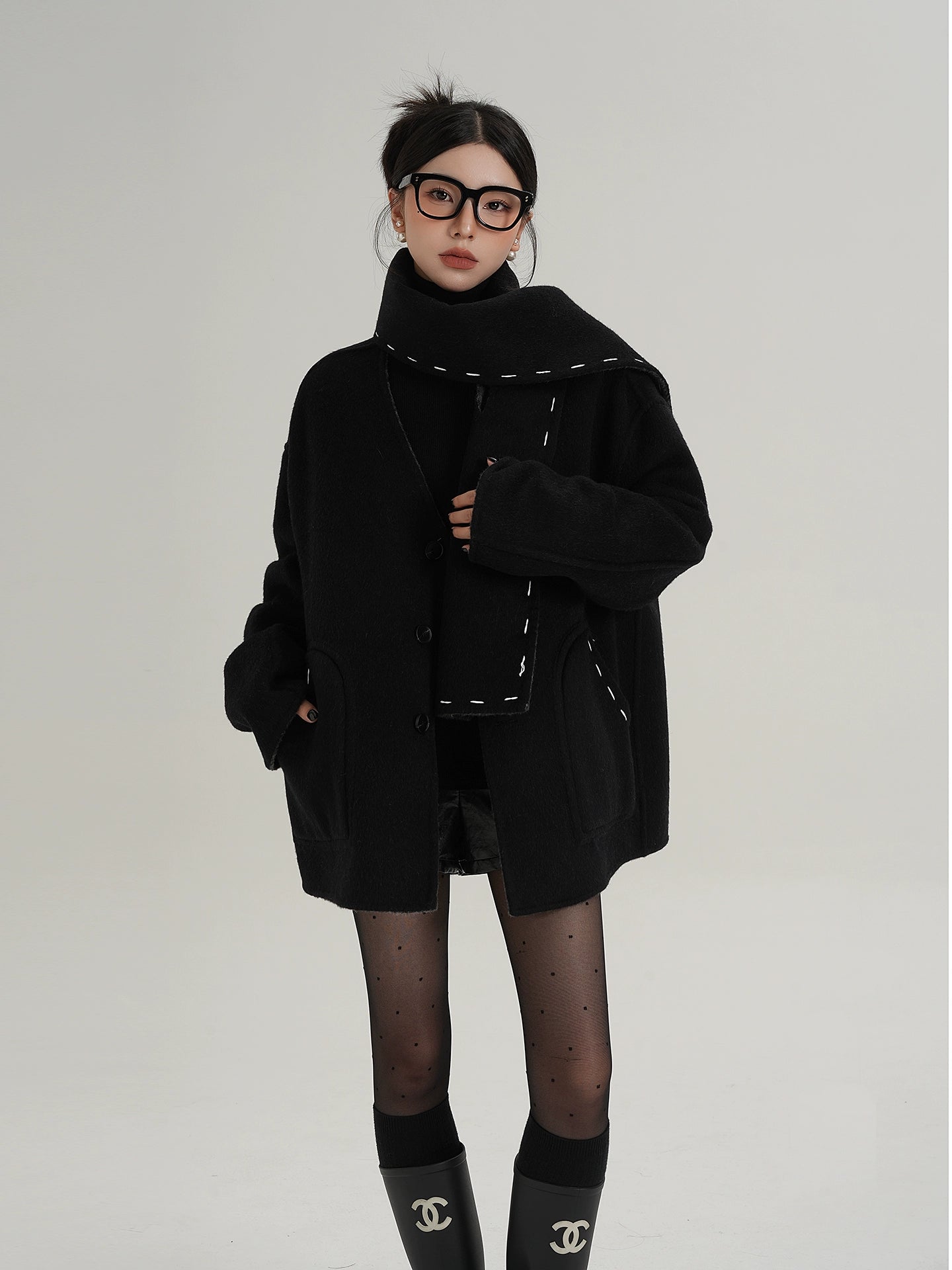 Scarf Mid-Length Wool Coat SRS0383