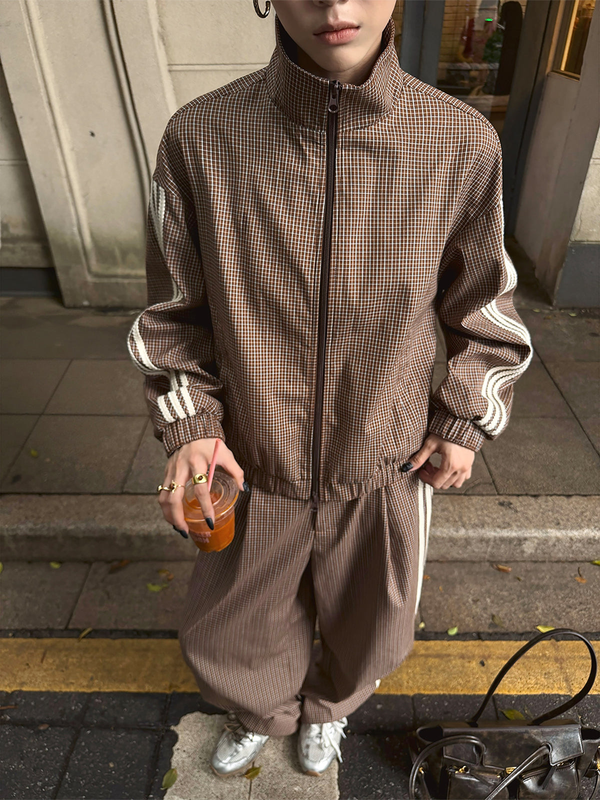 Vintage Plaid Stand Collar Jacket / Casual Pants WWP0017