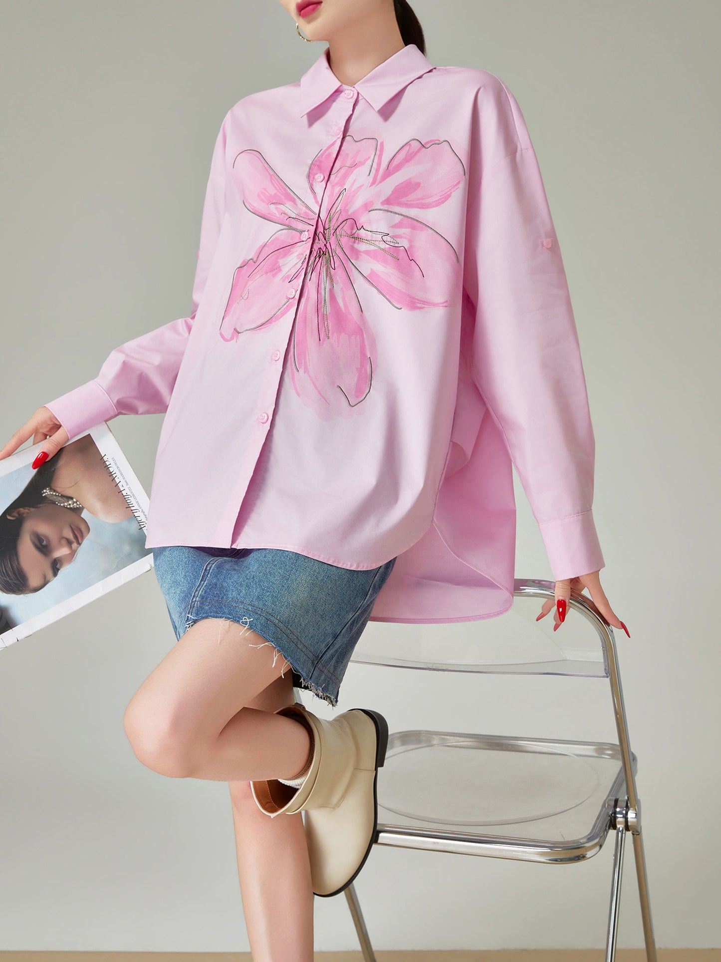 Flower Print Long-Sleeve Shirt FER0075