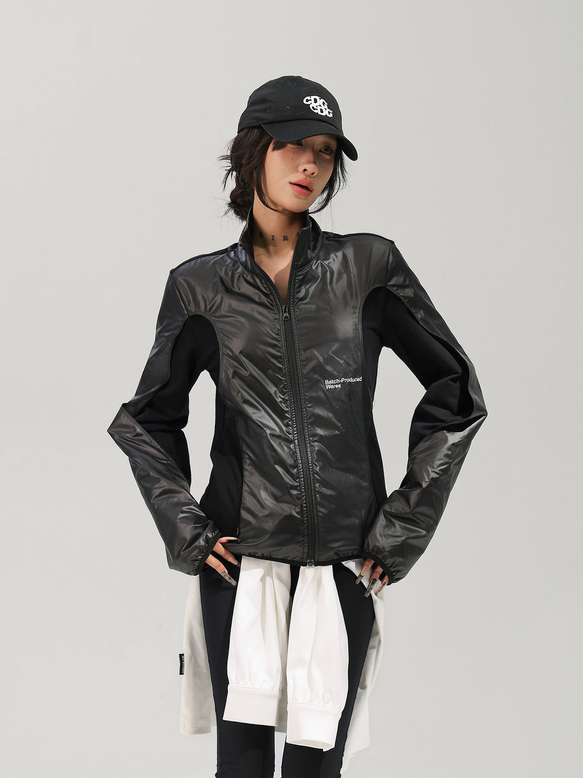 Mixed Material Zip-Up Tech Jacket ACS0386