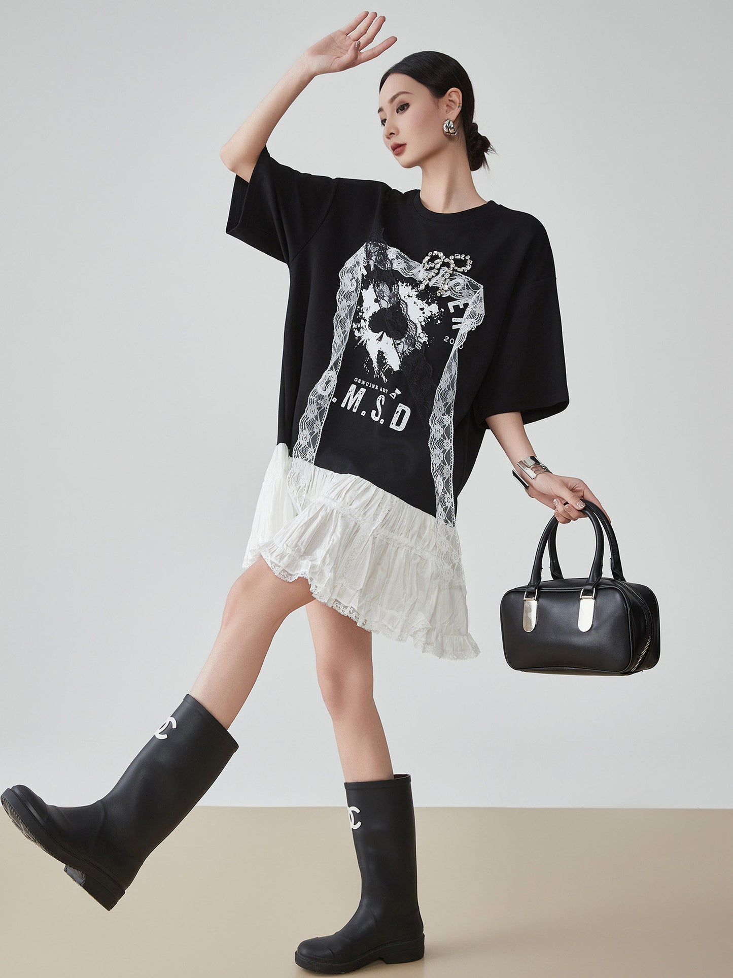 Lace Docking T-Shirt Dress FER0188