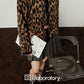 Leopard Round Neck Knit Cardigan / Pleated Skirt LLA0536