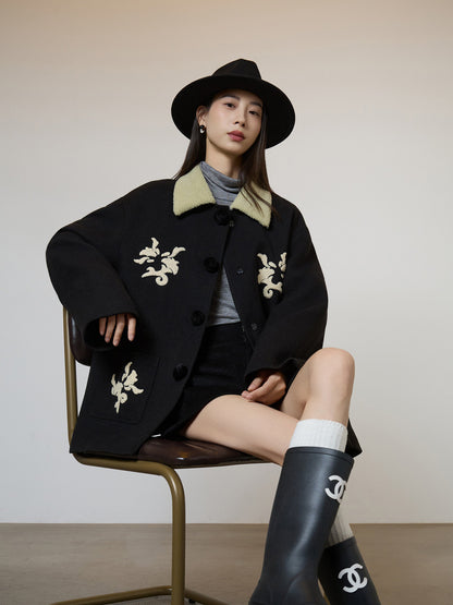 Vintage Embroidered Collar Wool Coat SUY0022