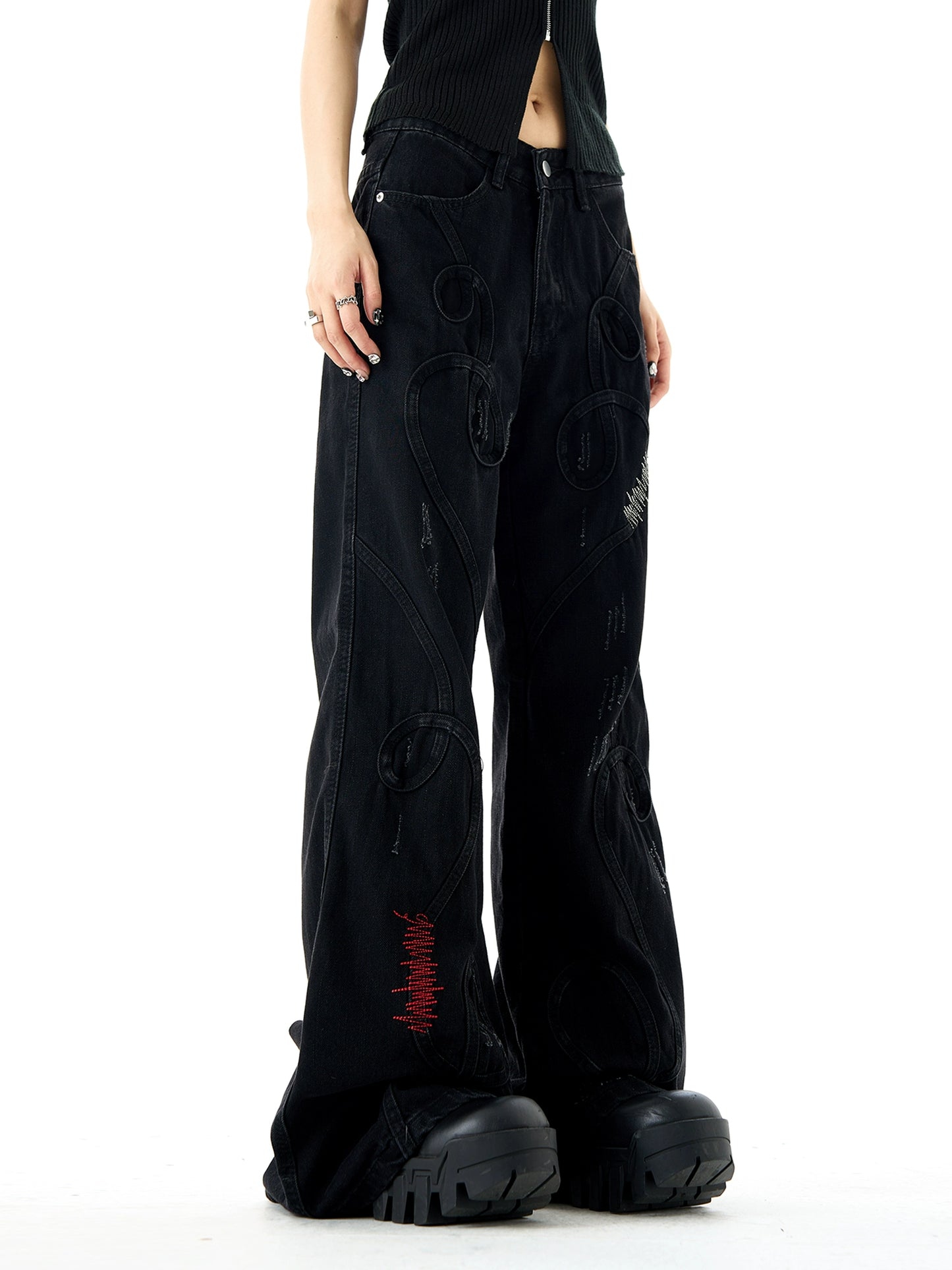 Retro Patchwork Flared Jeans MAD0002