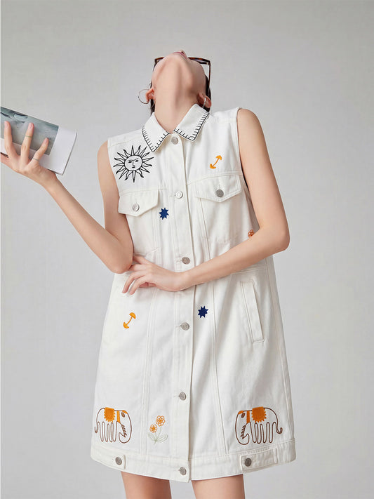 Flowers Denim Dress Sleeveless FER0350