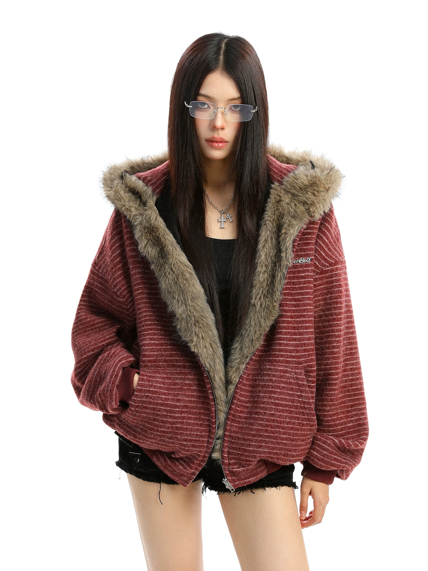 Inner Fur Thin Stripe Zip Hoodie BGS0032