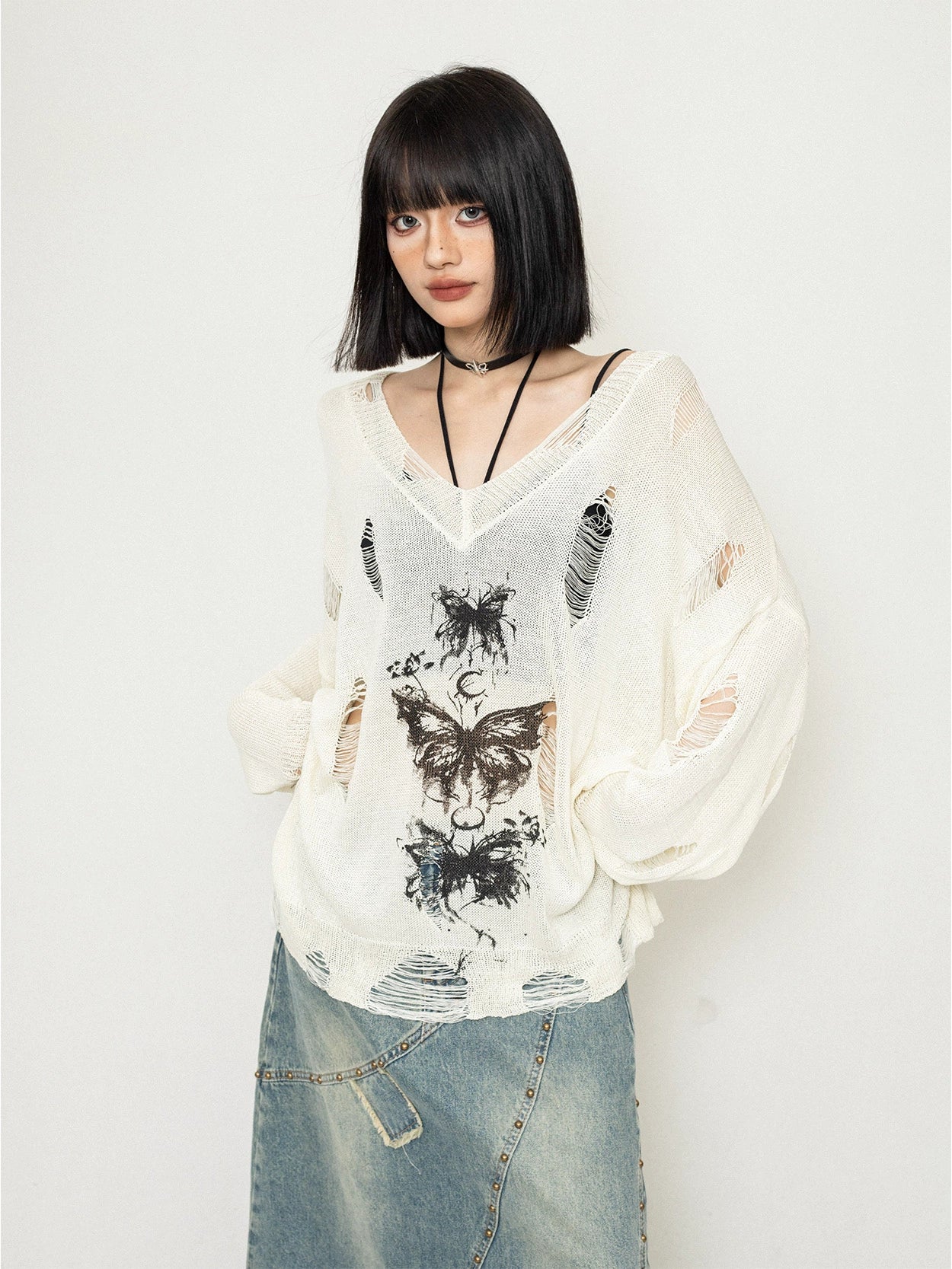 Butterfly Grunge Knit Tops ZRS0052