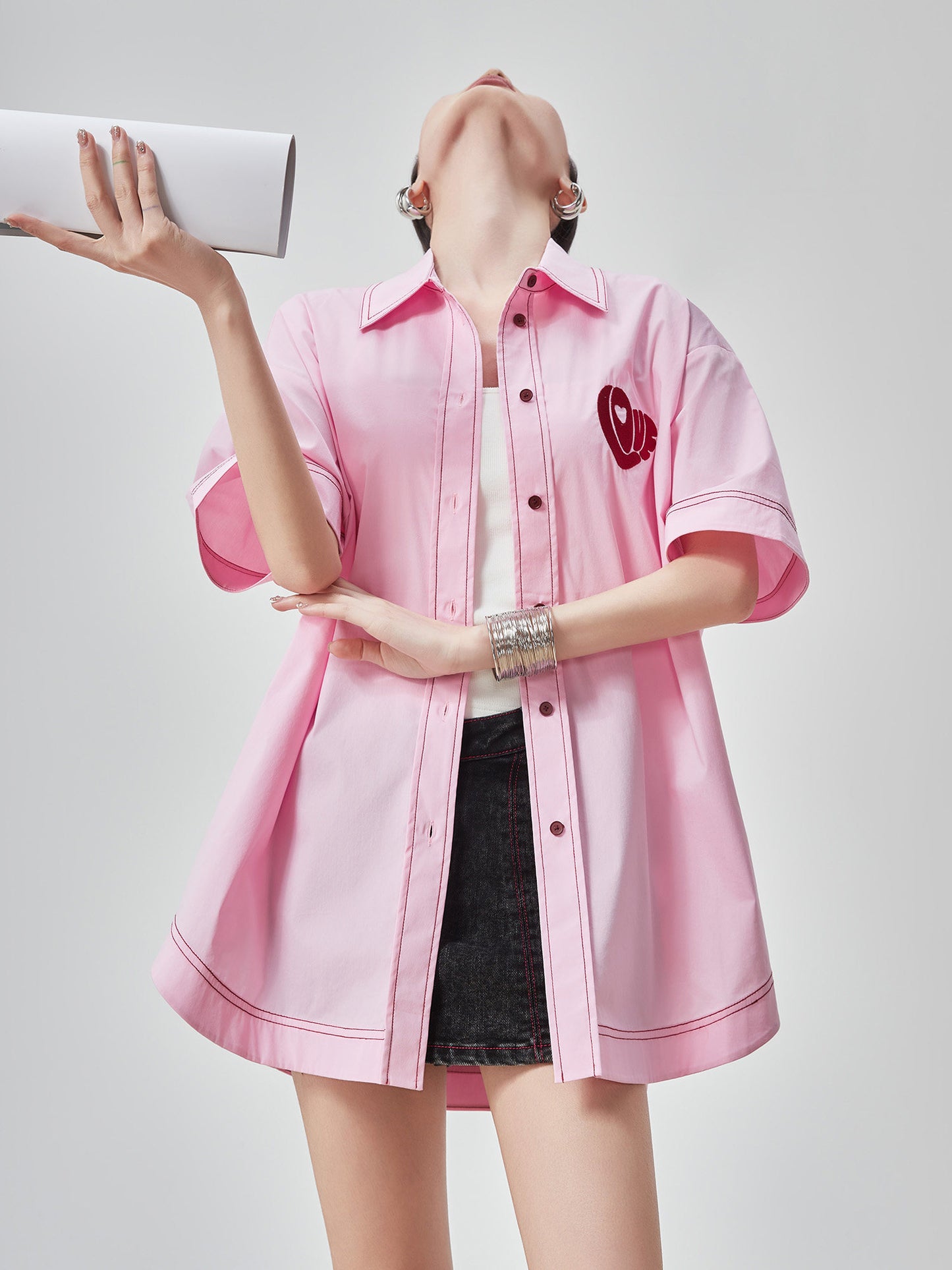 Heart Embroidery Short-Sleeve Shirt FER0176