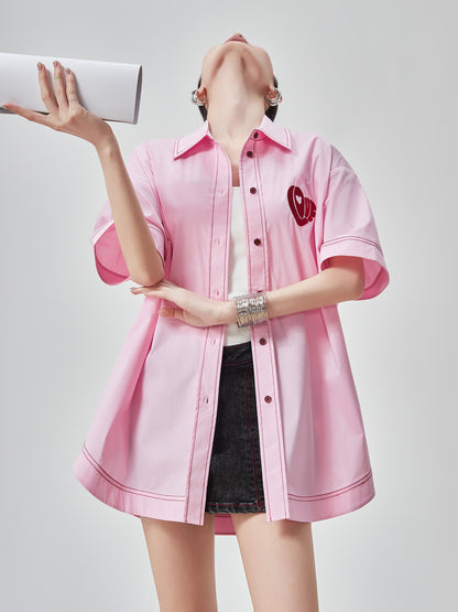 Heart Embroidery Short-Sleeve Shirt FER0176